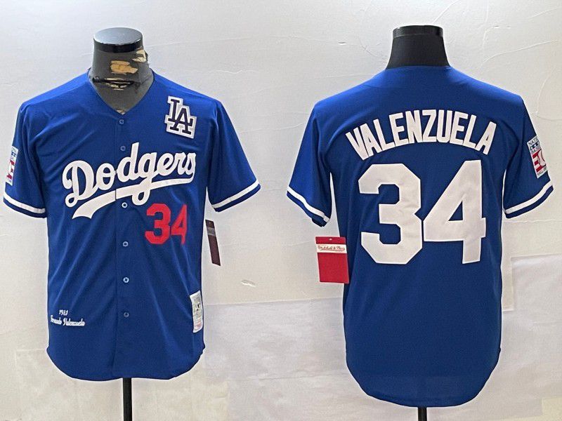 Men Los Angeles Dodgers 34 Valenzuela Blue Throwback Game 2024 Nike MLB Jersey style 11201